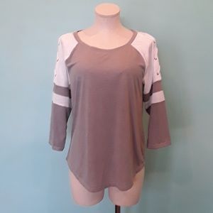 Gray and White Super Soft 3/4 Sleeve Baseball Tee